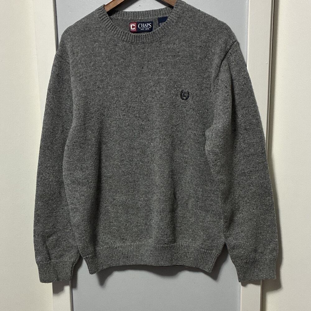 Vintage CHAPS Grey Heather Knit Sweater L Gorpcore Preppy Minimalist Old Money
